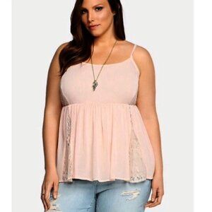 Torrid sheer lace babydoll cami peach size 1